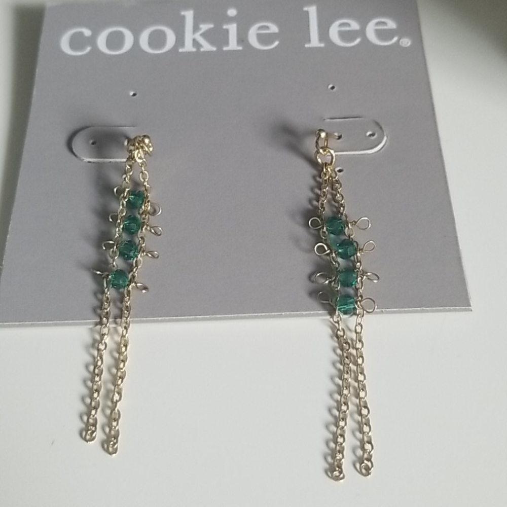 Cookie Lee green gold dangle earrings